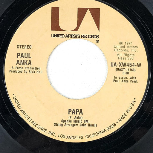 Paul Anka 45 RPM Records You're Having My Baby / Papa United Artists 1974 1