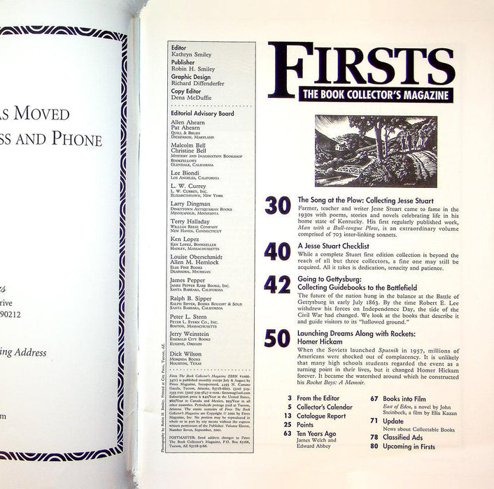 Firsts Magazine September 2001 Vol 11 No 7 Collecting Jesse Stuart