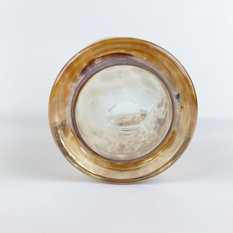 Large Art Glass Gold Copper Speckled Pillar Candle Vase 8" 8