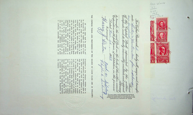 Reiter Dairy Company Stock Certificate Bond Scripophilly Akron Ohio 1966 No 300