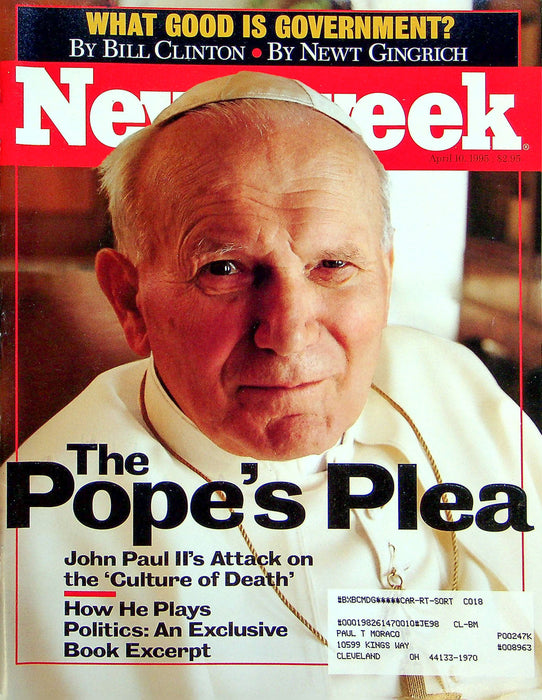 Newsweek Magazine April 10 1995 Pope John Paul II Death Plea To Americans