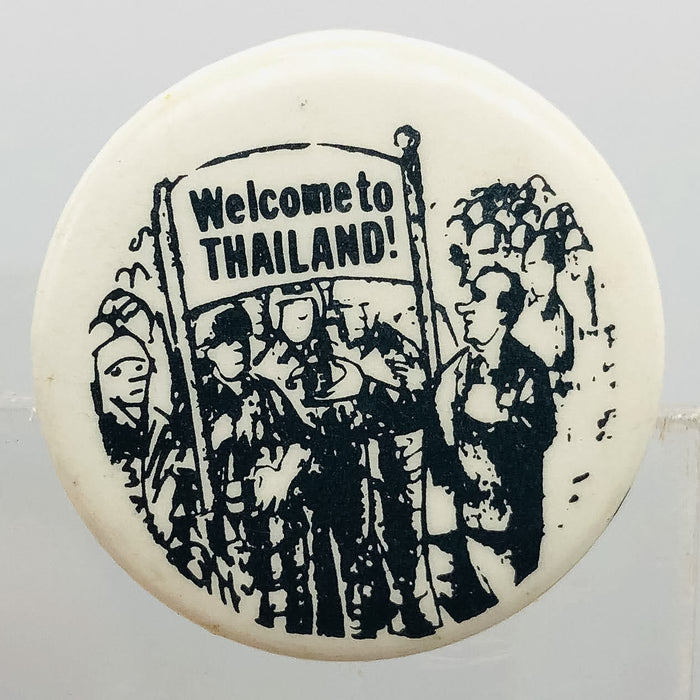 Political Cartoon Button Pinback 1" Welcome To Thailand Richard Nixon Secret War