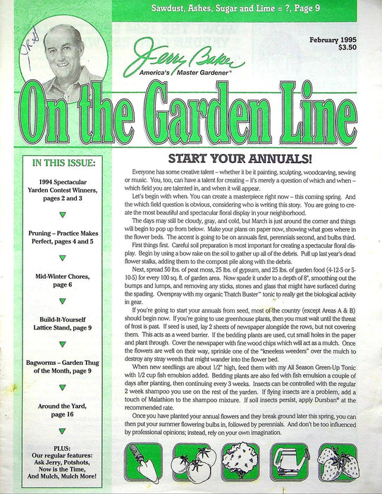 On The Garden Line Magazine February 1995 Pruning Practices, DIY Lattice Stand