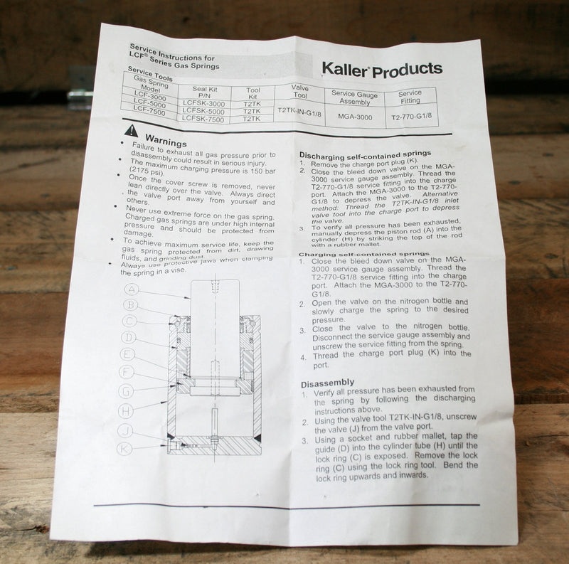 Kaller Gas Springs Repair Kit For LCF-5000 New Open Box 6