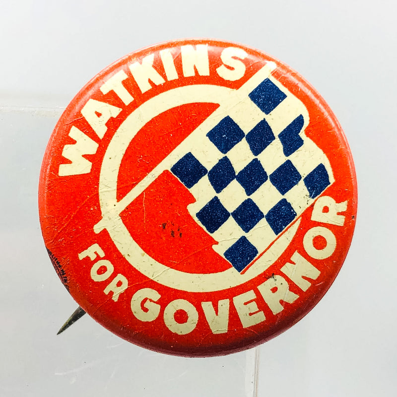 Watkins For Governor Button Pin 1" Indiana Politician John Vintage Lithographers