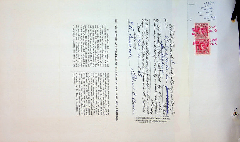 Reiter Dairy Company Stock Certificate Bond Scripophilly Akron Ohio 1965 No 223