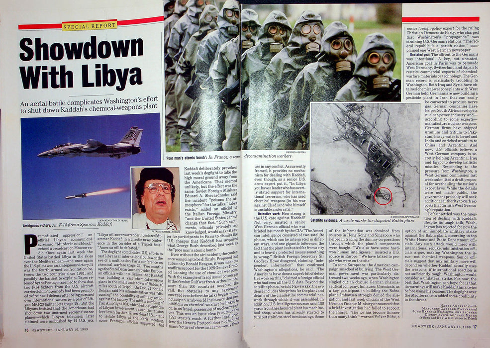 Newsweek Magazine January 16 1989 Chemical Warfare Muammar Kaddafi Libya US