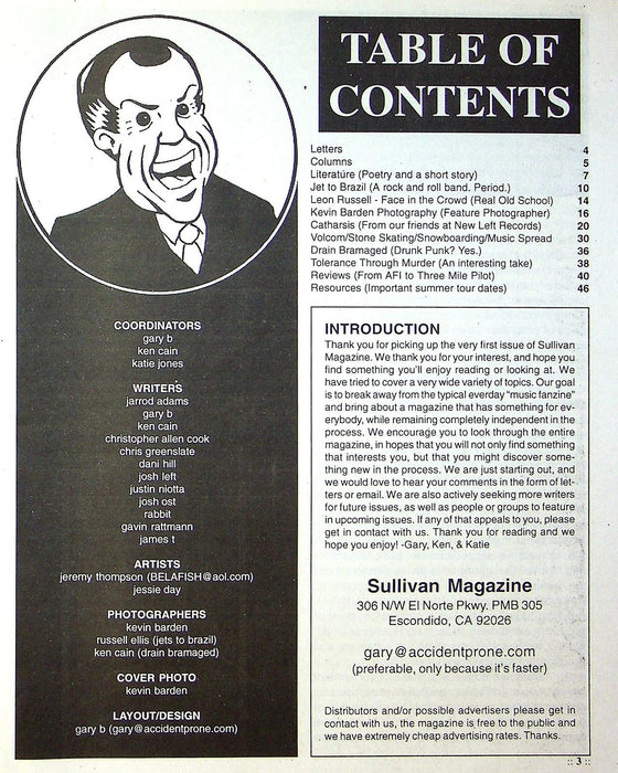 Sullivan Magazine 1999 Issue # 1 Jet To Brazil, Catharsis, Drain Damaged