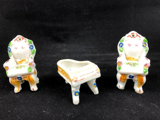 Occupied Japan Asian Oriental Miniature Porcelain Chairs & Piano - Missing Lid 1