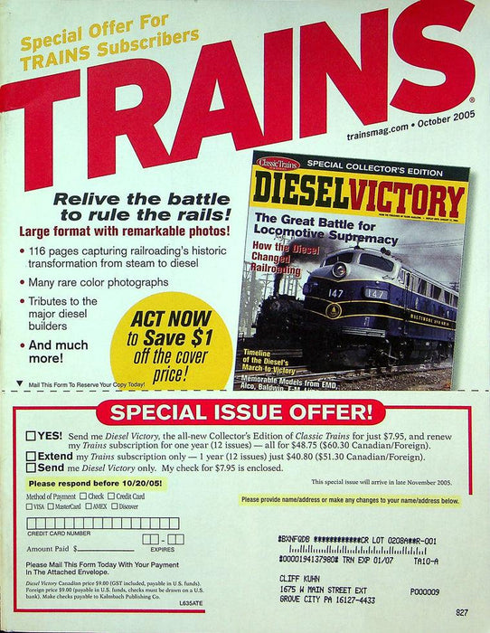 Trains Magazine October 2005 Vol 65 No 10 How Fast Can This Thoroughbred Run?