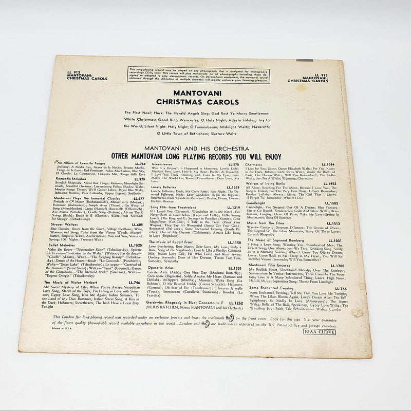 Mantovani And His Orchestra Christmas Carols LP Record London Records 1954 2