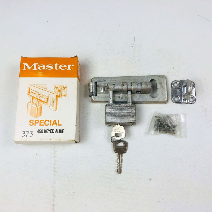 Master Lock Hasplock 450 Padlock Heavy Duty Bolt and Hasp New NOS 373 Key White 1