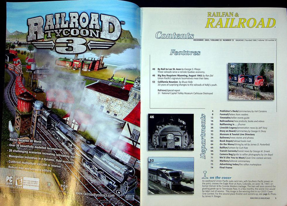 Railfan & Railroad Magazine December 2003 Vol 22 No 12 Lac St. Jean, Quebec