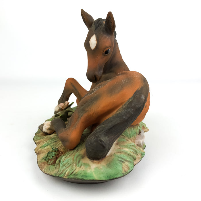 Homeco Masterpiece Porcelain Horse Colt Reddish Brown Laying Down 1982