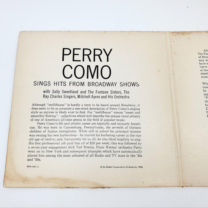 Perry Como Sings Hits From Broadway Shows 2x EP Record RCA Victor 1956 EPB 1191 3