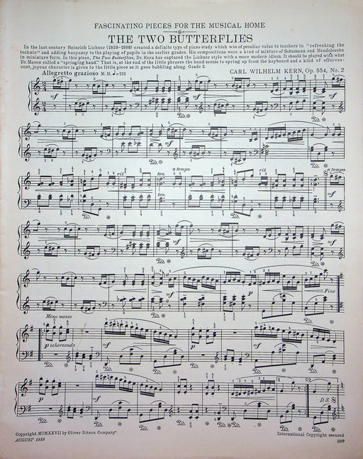 Scherzo Sonato in F Minor Sheet Music Piano Song Johannes Brahms 1939 Etude Mag 1