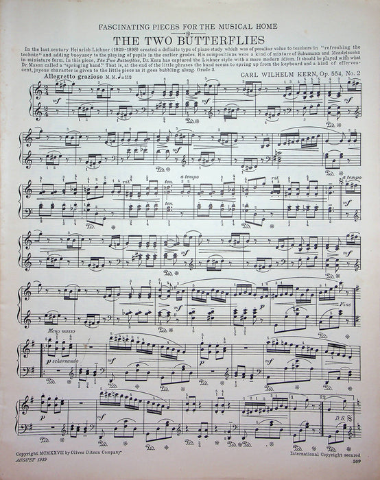 Scherzo Sonato in F Minor Sheet Music Piano Song Johannes Brahms 1939 Etude Mag 1