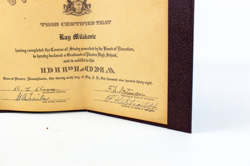 Vintage 1938 High School Diploma - Pitrairn High School