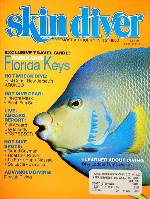 Skin Diver Magazine July 1991 Vol 40 No 7 Florida Key Dive Guide 1