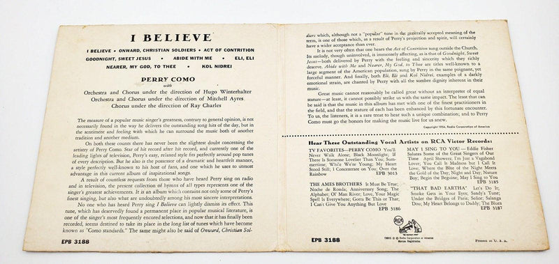 Perry Como I Believe Songs of All Faiths 45 RPM Double EP Record RCA 1954 3