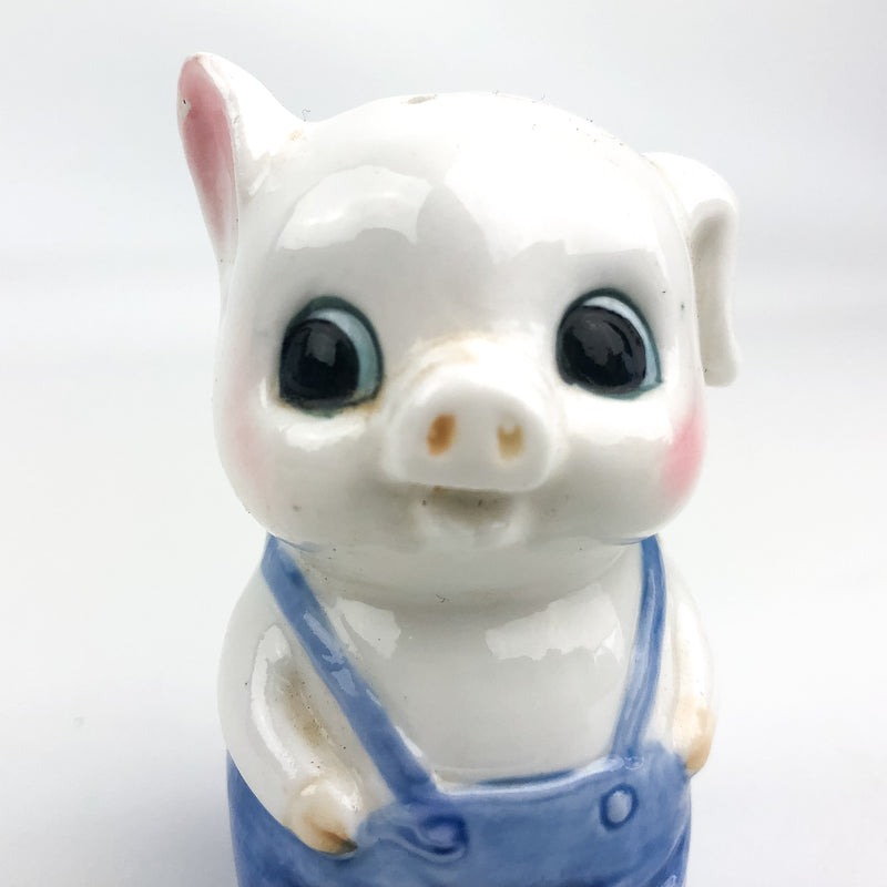 Porky Pig Salt & Pepper Shaker Little Piggy Rosy Cheeks Blue Overalls 3"