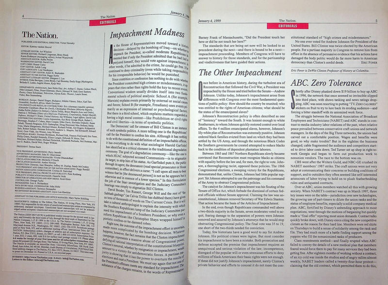 The Nation Magazine Jan 1999 Bill Clinton Impeachment Bombing Iraq Jesse Ventura