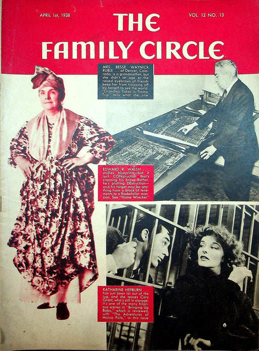 The Family Circle Magazine April 1938 Vol 12 No 13 Katharine Hepburn, Cary Grant 1