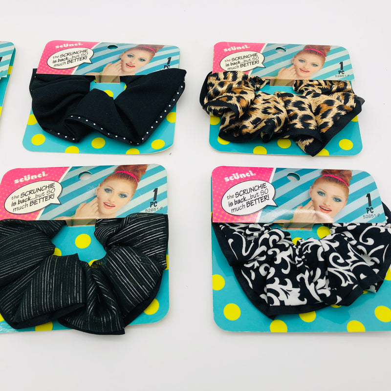 6-Pack Scunci Original Scrunchies Hair Ties Black Polka Dotted Animal 52651P