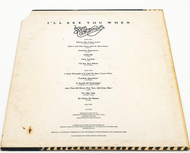 Slim Whitman I'll See You When 33 RPM LP Record United Artists 1973 2