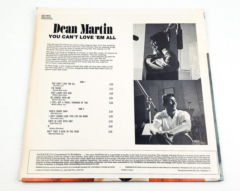 Dean Martin You Can't Love 'Em All 33 RPM LP Record Pickwick 1967 2