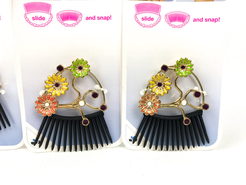 3-Pack Scunci Bendini Hair Clip Medium with Flowers Yellow Pink & Green 39093-A