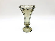 Vintage Gray Glass Vase 7" Pressed Smokey Black Tint Footed Flared Top 3