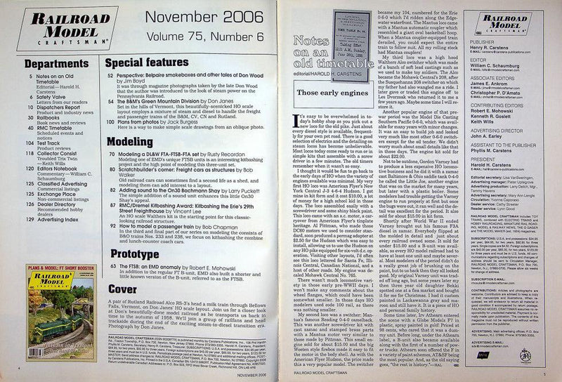 Railroad Model Craftsman Magazine November 2006 Vol 75 No 6 Don Janes' HO