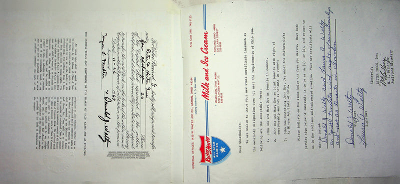 Reiter Dairy Company Stock Certificate Bond Scripophilly Akron Ohio 1968 No 333