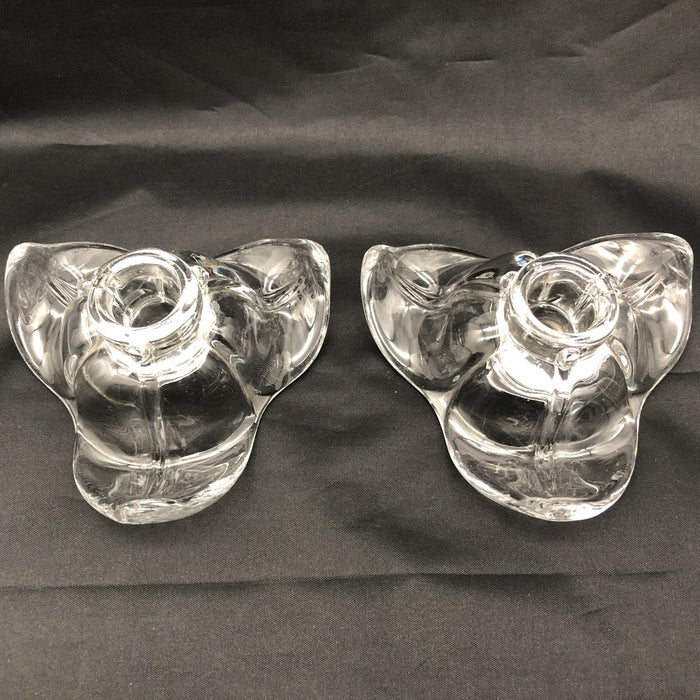 Vintage Duncan Miller Candle Holders Clear Glass Trillium Flower Blossoms Pedals 1