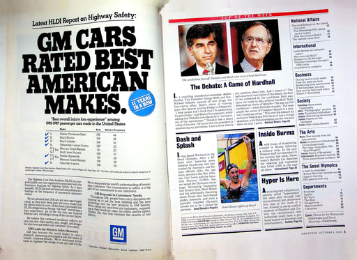 Newsweek Magazine October 3 1988 George Bush Michael Dukakis Presidential Debate 2