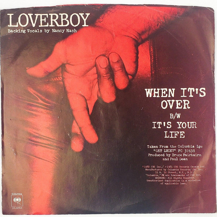 Loverboy When It's Over Record 45 RPM Single 18-02814 Columbia 1981 2