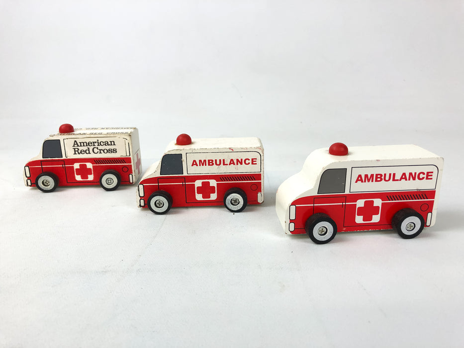 Greenbrier Wooden Ambulance Lot of 3 Emergency Vehicle Toys American Red Cross