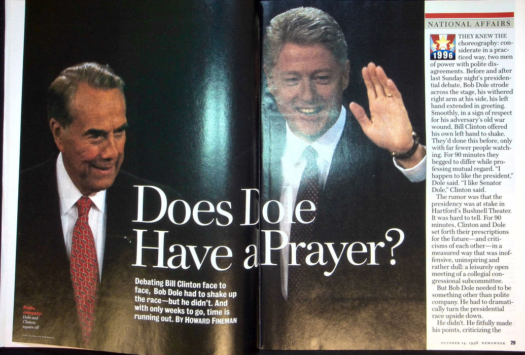 Newsweek Magazine October 14 1996 President Bill Clinton Bob Dole Last Debate