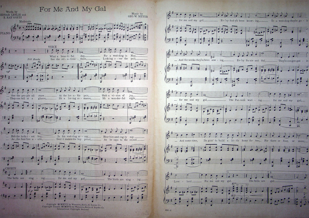 Sheet Music For Me And My Girl Leslie Goetz Meyer 1917 Sung By Clark Bergman 2