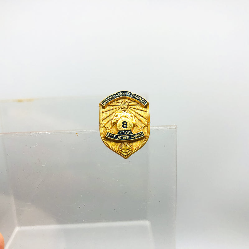 Vintage National Safety Council Lapel Pin Green Cross 8 Year Safe Driver Award