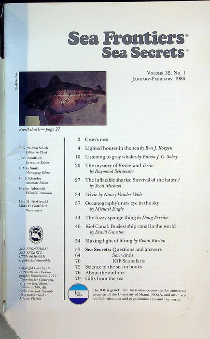 Sea Frontiers Magazine Jan/Feb 1986 Vol 32 No 1 Sea Secrets, Gray Whales 2