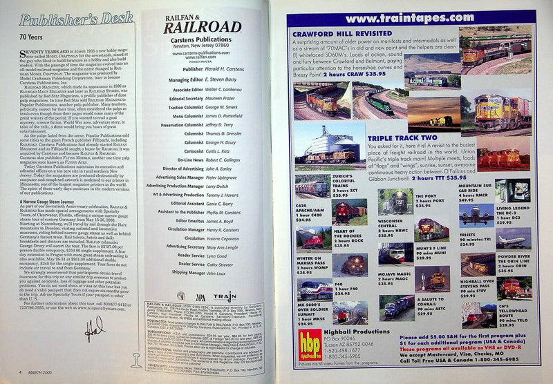 Railfan & Railroad Magazine March 2003 Vol 22 No 3 Illiana Then & Now