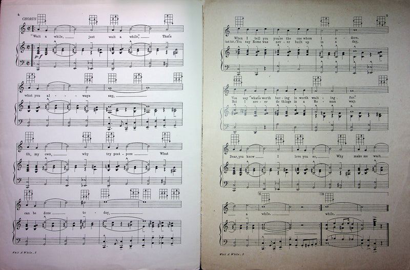 Vintage Ukulele Sheet Music Wait A While 1925 Eugene West Lou Hersher Piano Song 3