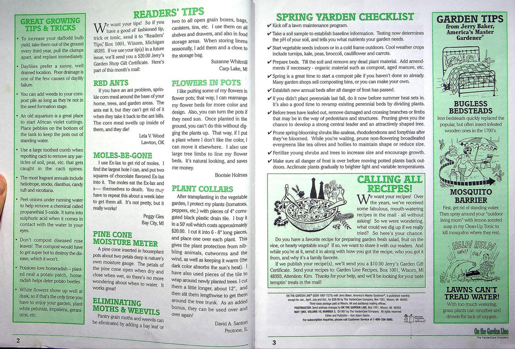 On The Garden Line Magazine May 1997 Spring Yarden Checklist, Rose Growing Tips