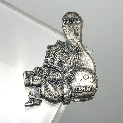 Oregon Bowling Lapel Pin Pinback Senior Bowler Award Mountain Man Pewter Vintage 1