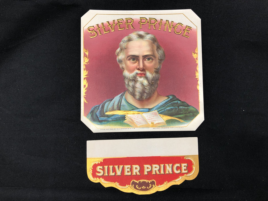 Silver Prince Cigar Label Box Wrapper Original 1920s Embossed Lithograph Moses