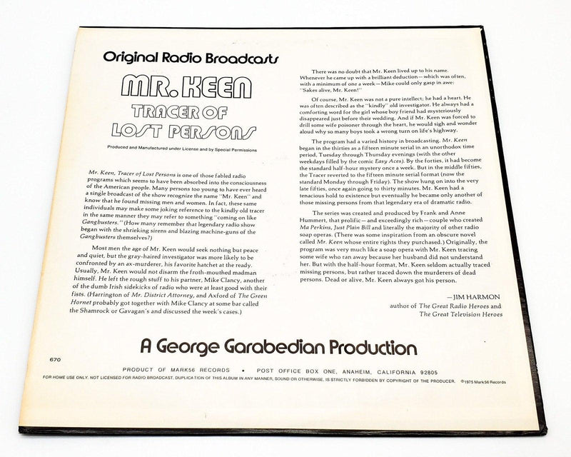 Mr. Keen Tracer Of Lost Persons 33 RPM LP Record Mark56 Records 1975 2