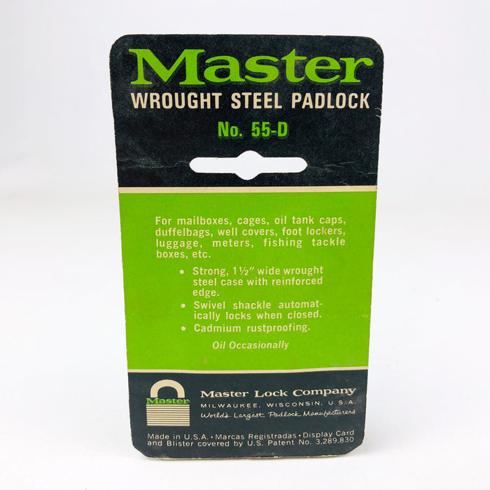 1ct Master Lock Padlock No 55-D Wrought Steel 1" Shackle New Old Stock NOS