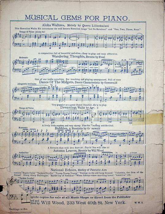 Warblings At Eve Romance Vintage Sheet Music B Richards Piano 4